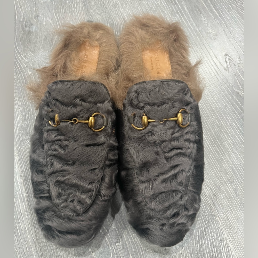 Gucci fur princetown mules size 37